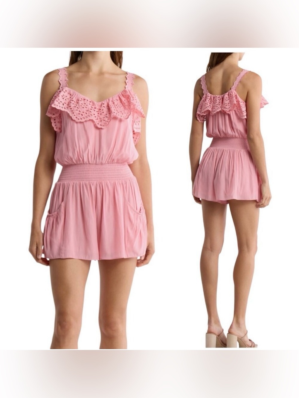 NWT Ramy Brooks Ellen Ruffle Eyelet Romper - Small
